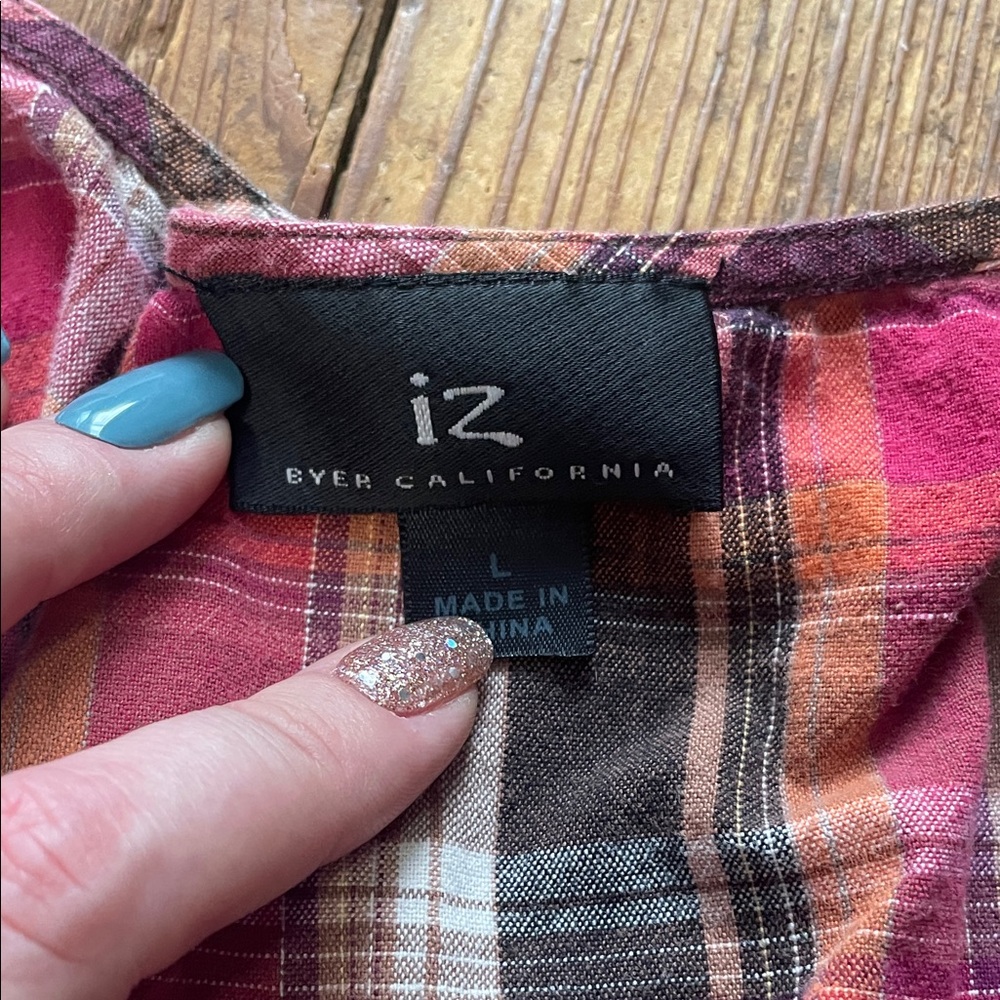 Byer California Pink and Brown Plaid Blouse - Picture 2 of 5